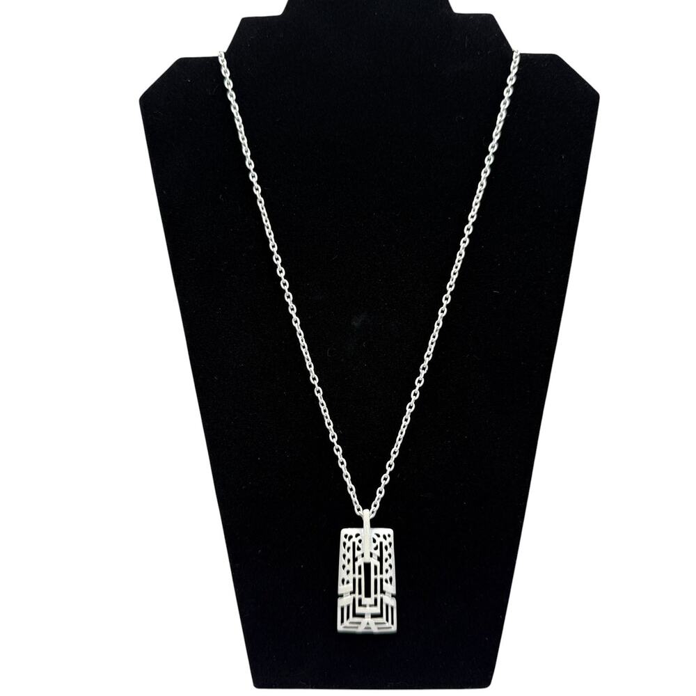 White Enamel Long Geometric Rectangle Pendant Necklace Boho Fashion Jewelry 24"
